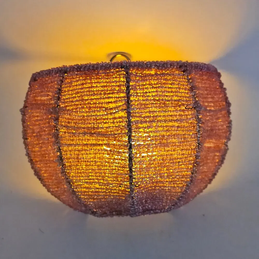 Beaded Wall Sconce Tealight Holder Pink Acrylic Boho Vintage Style Home Decor